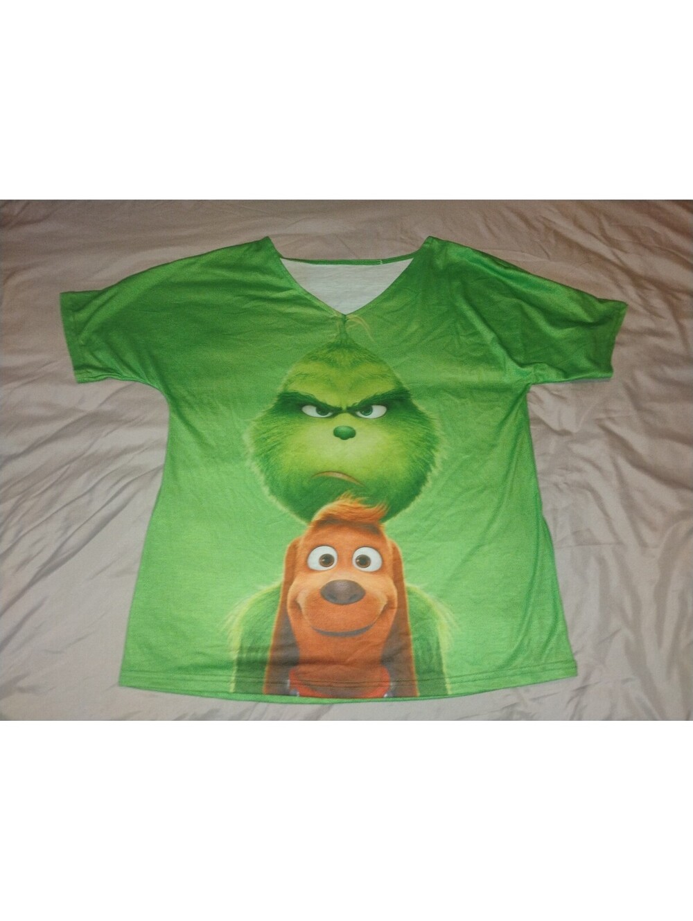 Green Grinch and Dog Graphic T-Shirt